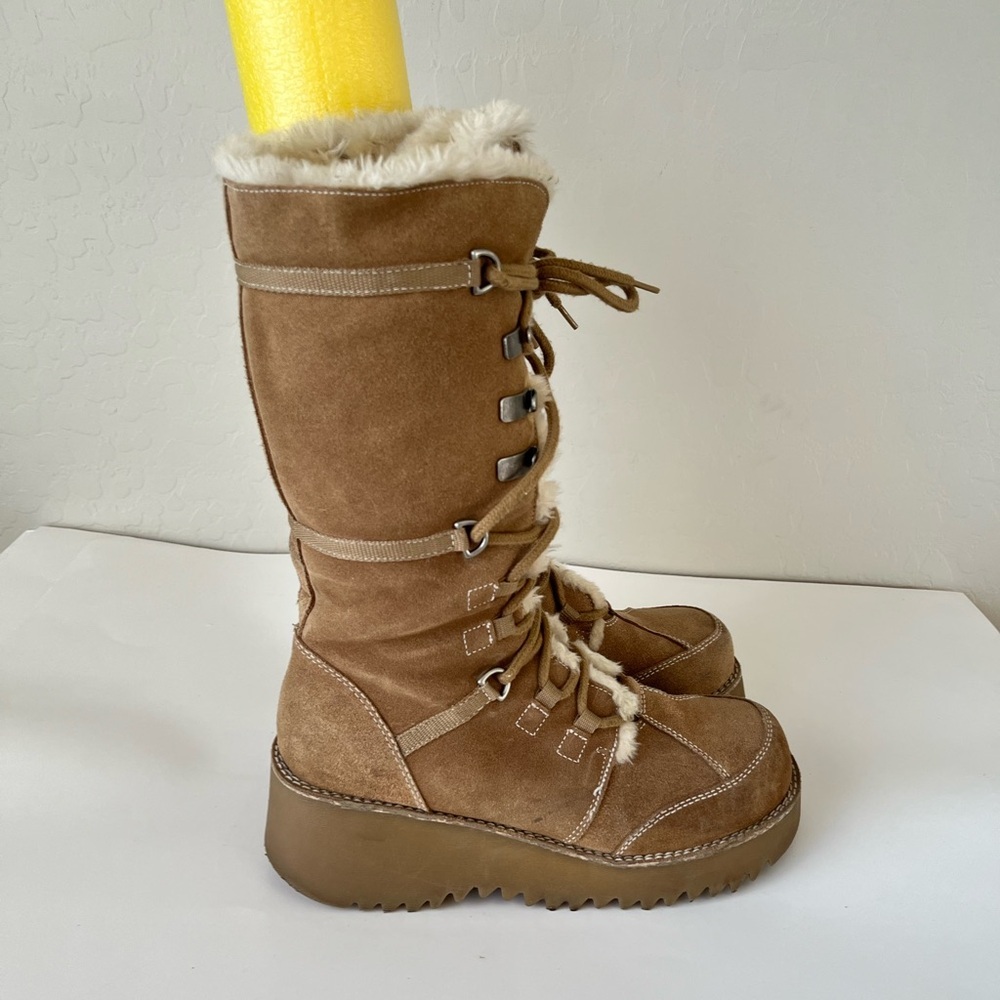 Ellemenno Vintage 90s Y2K Faux Suede Chunky Lugged Sole Snow Bunny Boots 9.5 - Picture 2 of 8
